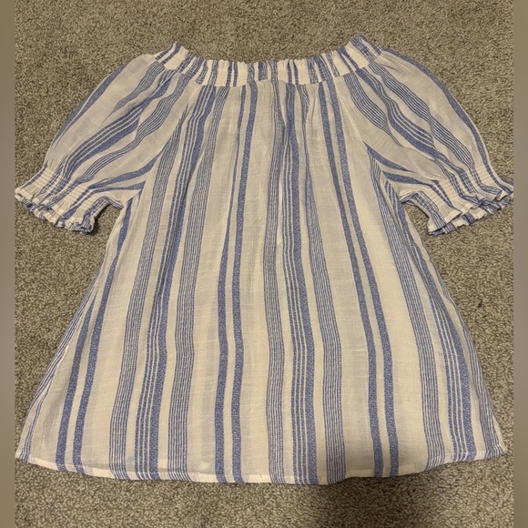 Mine Blue and White Striped Off-Shoulder Blouse - Picture 4 of 6